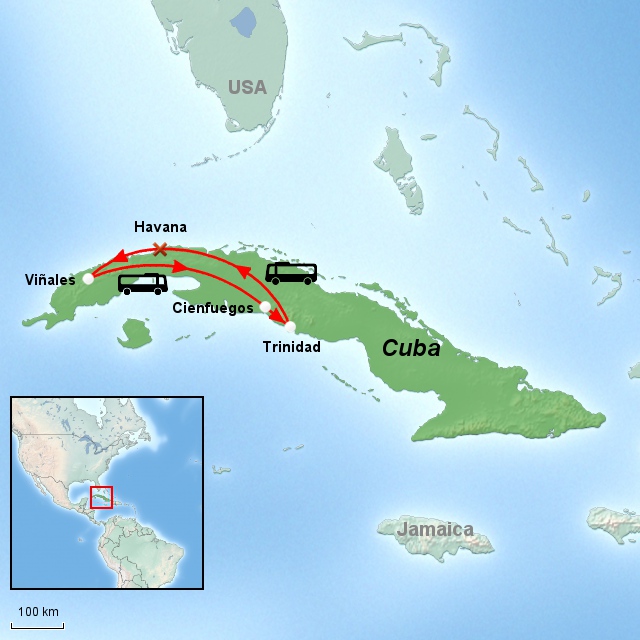 Kort over reisen Cuba Basico